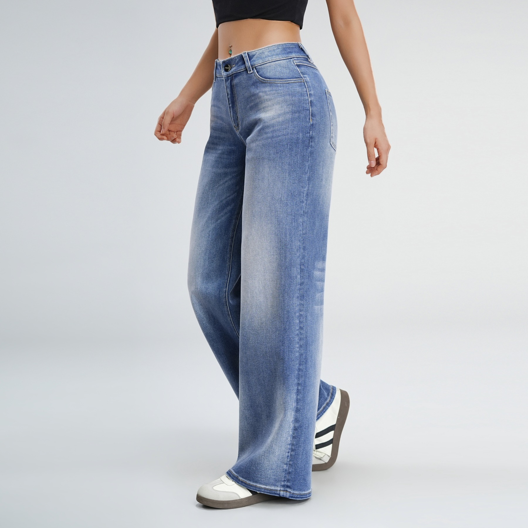 Front walking view of MIGELUN baggy jeans